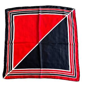 Vintage BAAR all silk scarf black red white neckerchief square Made in Japan